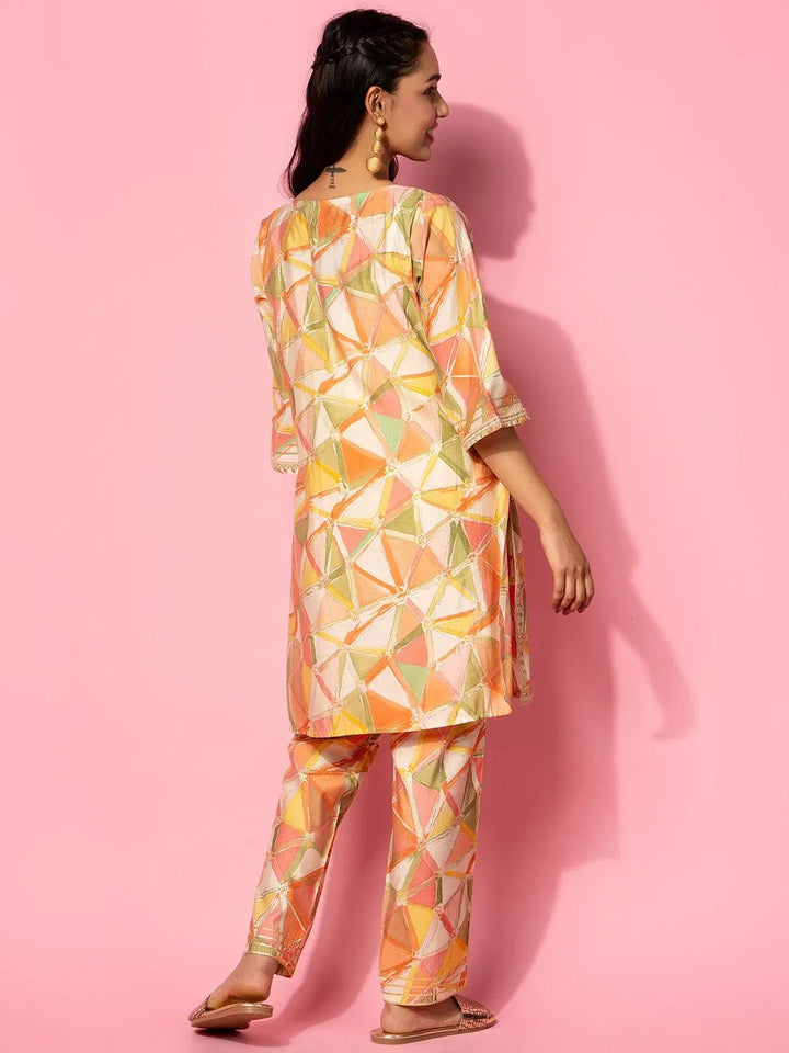 Peach Printed Silk Blend Co-Ords - Libas