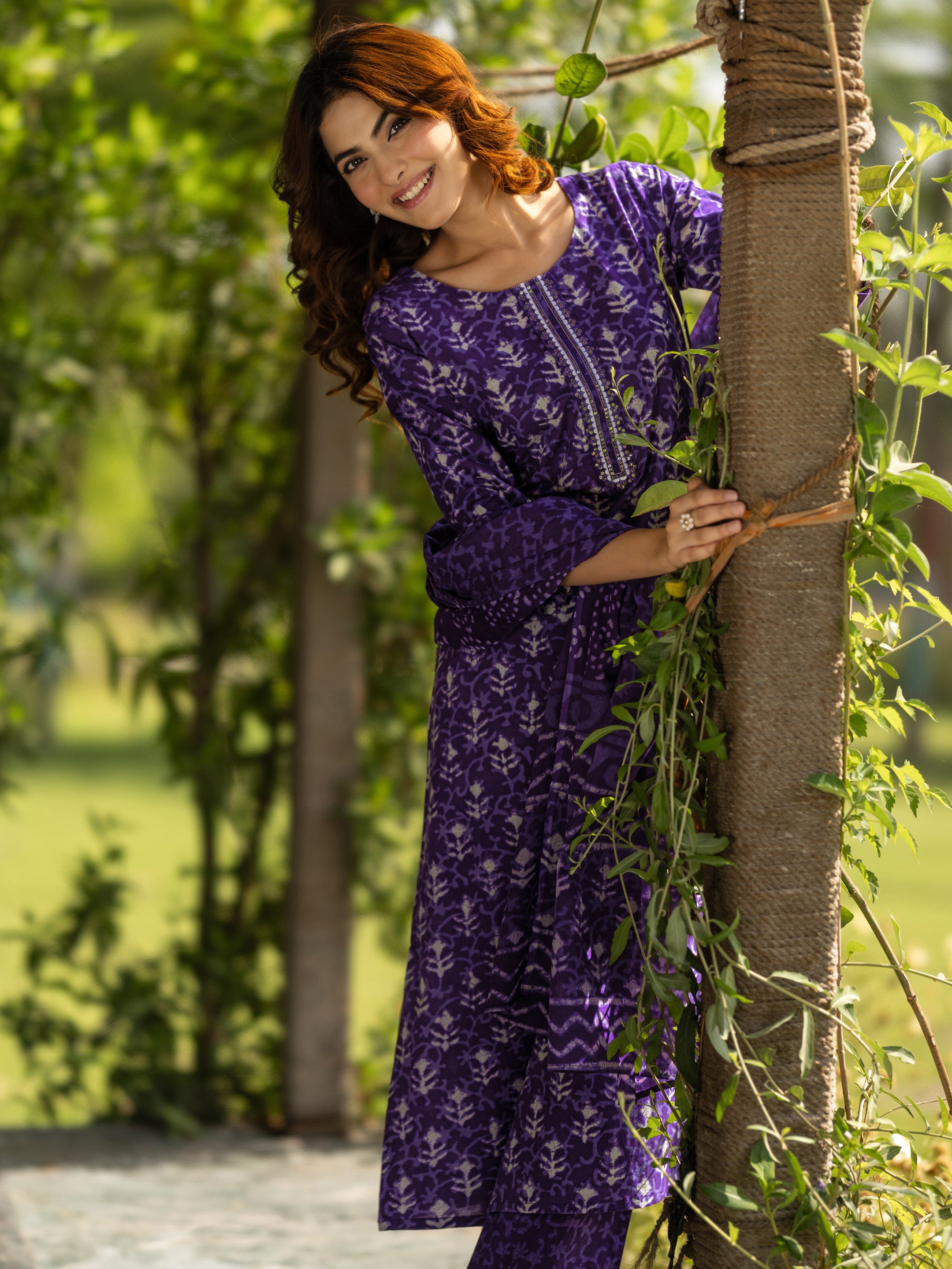 リバティ×purple＊5点set Buy Purple Printed Cotton Straight Suit Set With Dupatta Online at