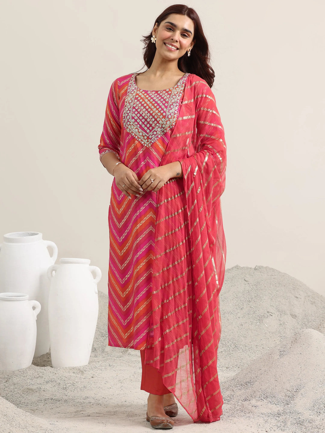 Coral Printed Rayon Straight Suit With Dupatta