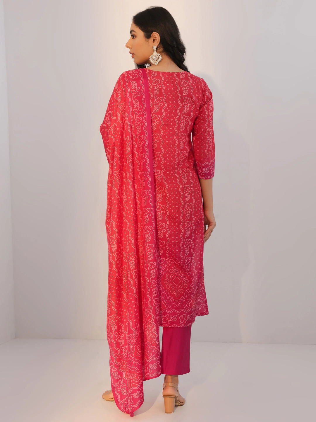 Red Printed Silk Blend Straight Suit With Dupatta