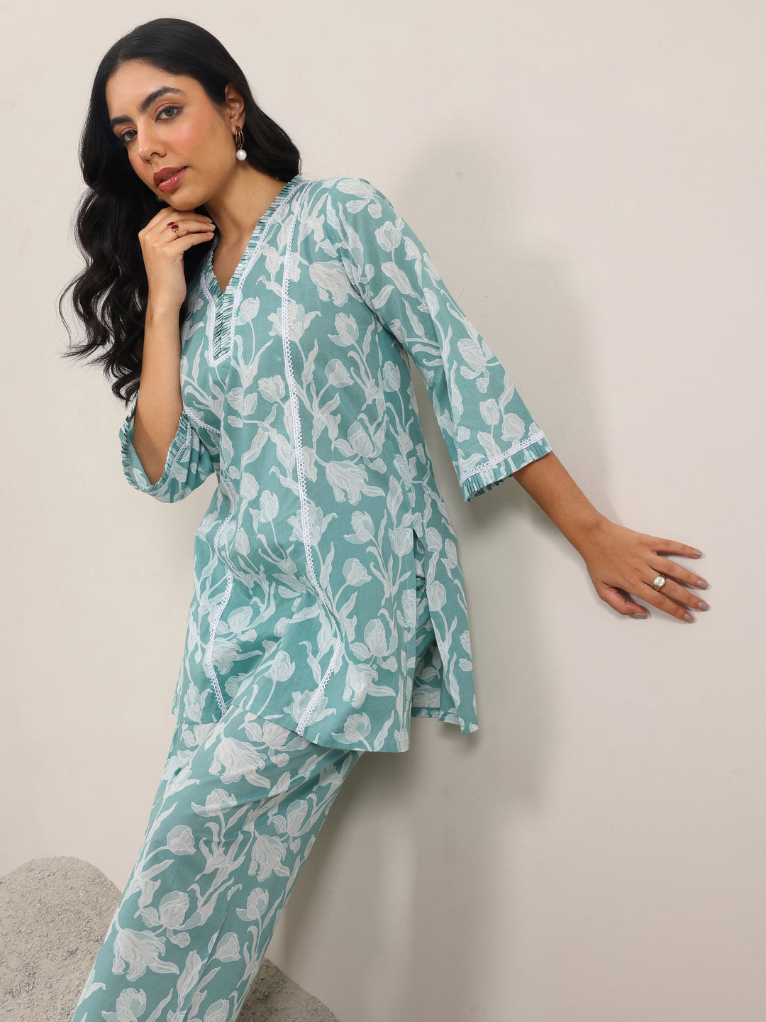 Green Printed Pure Cotton Co-Ord Sets