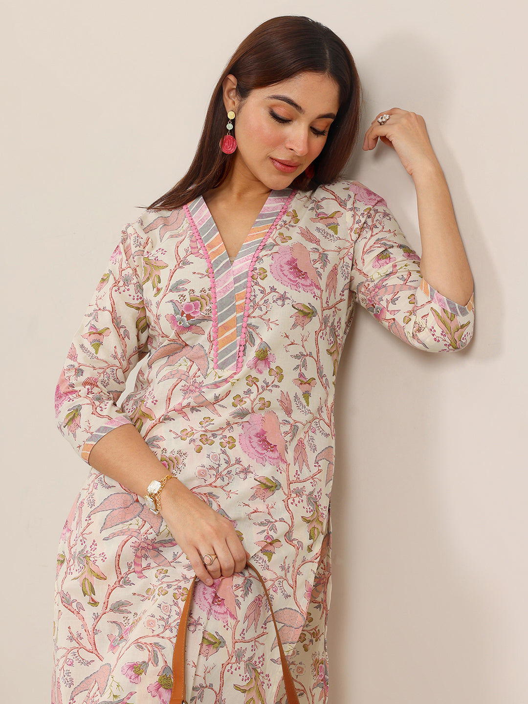 Off White Printed Pure Cotton Straight Kurta Set