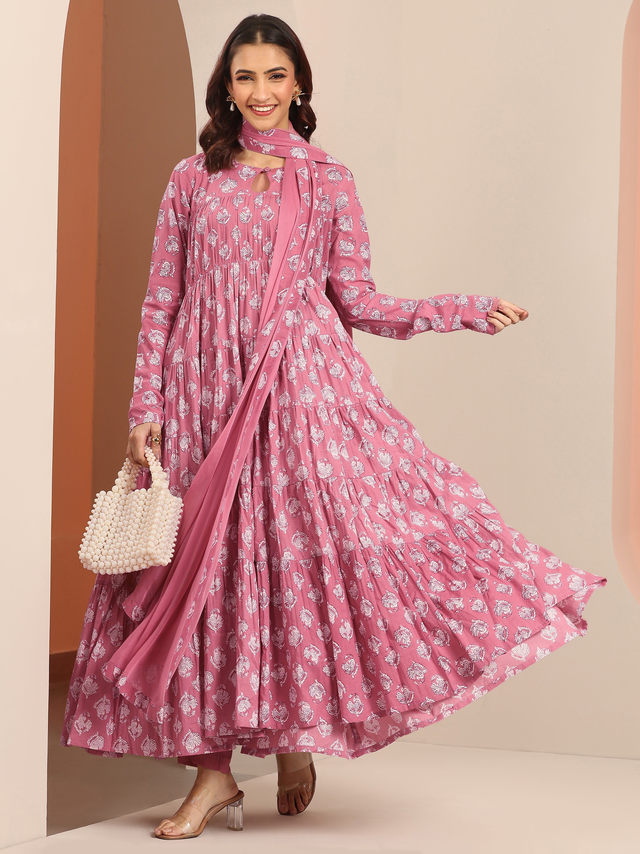 Buy Mauve Printed Cotton Anarkali Suit Set With Dupatta Online at Rs.1619 | Libas Buy Mauve Printed Cotton Anarkali Suit Set With Dupatta Online at Rs.1619 | Libas