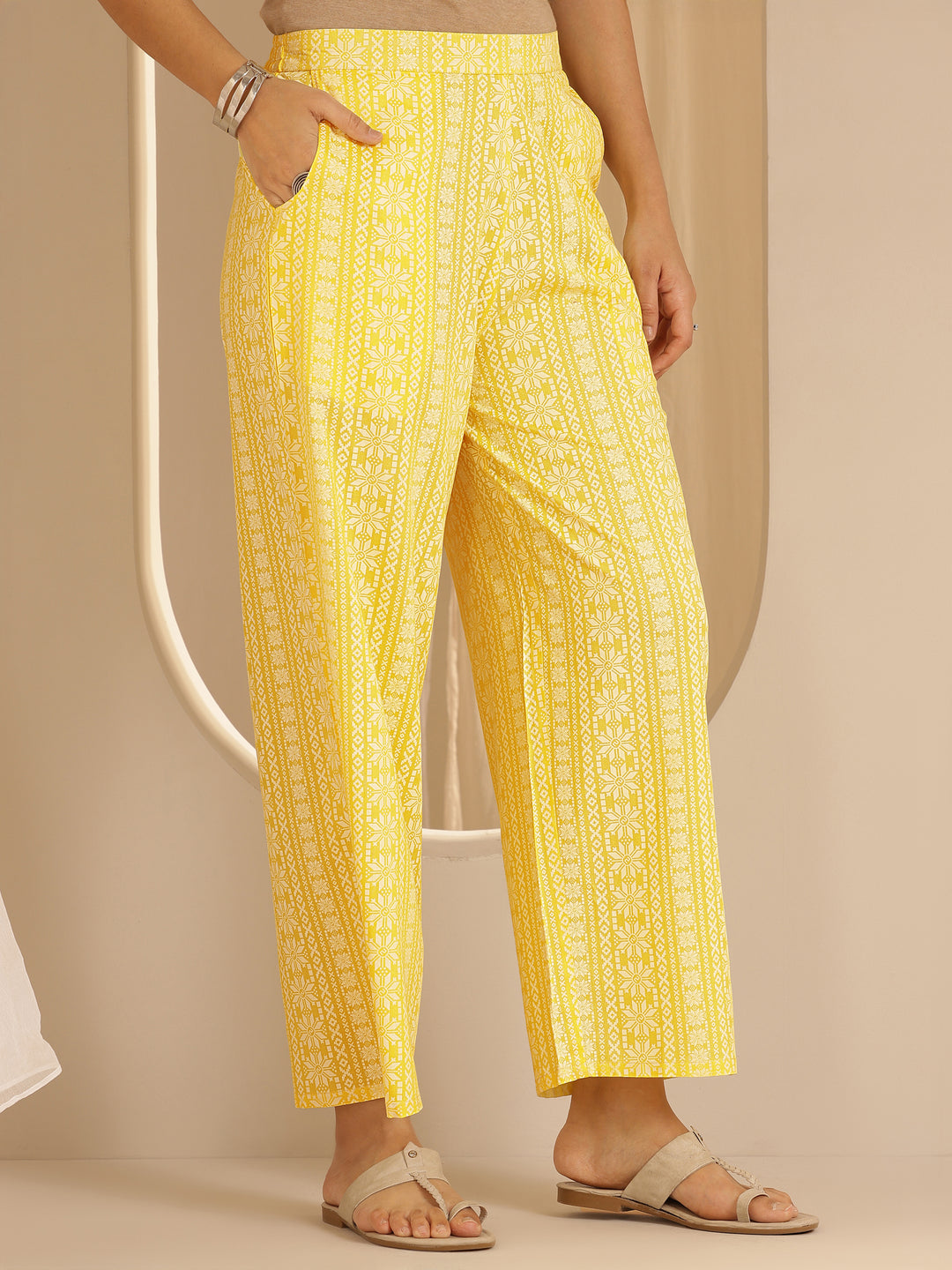 Yellow Printed Rayon Straight Kurta Set