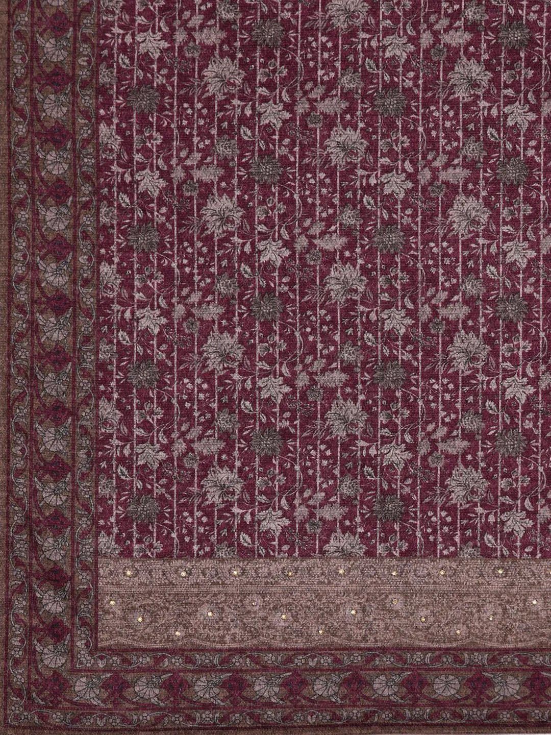 Maroon Printed Wool Blend Straight Kurta With Palazzos & Dupatta - Libas