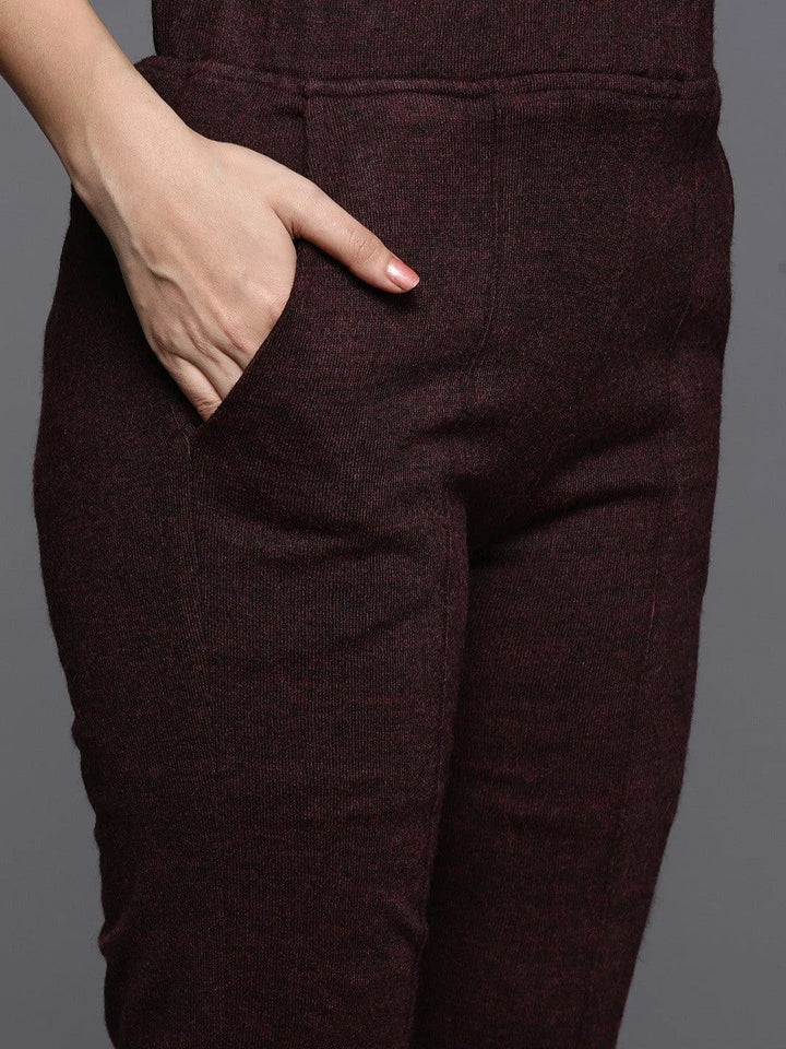 Wine Embroidered Wool Straight Kurta Set - Libas