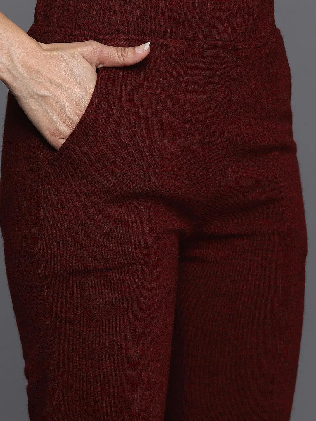 Maroon Embroidered Wool Straight Kurta Set - Libas