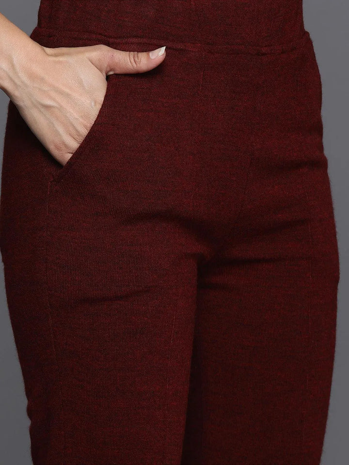 Maroon Embroidered Wool Straight Kurta Set - Libas