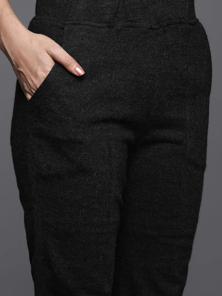 Black Yoke Design Wool Straight Kurta Set - Libas