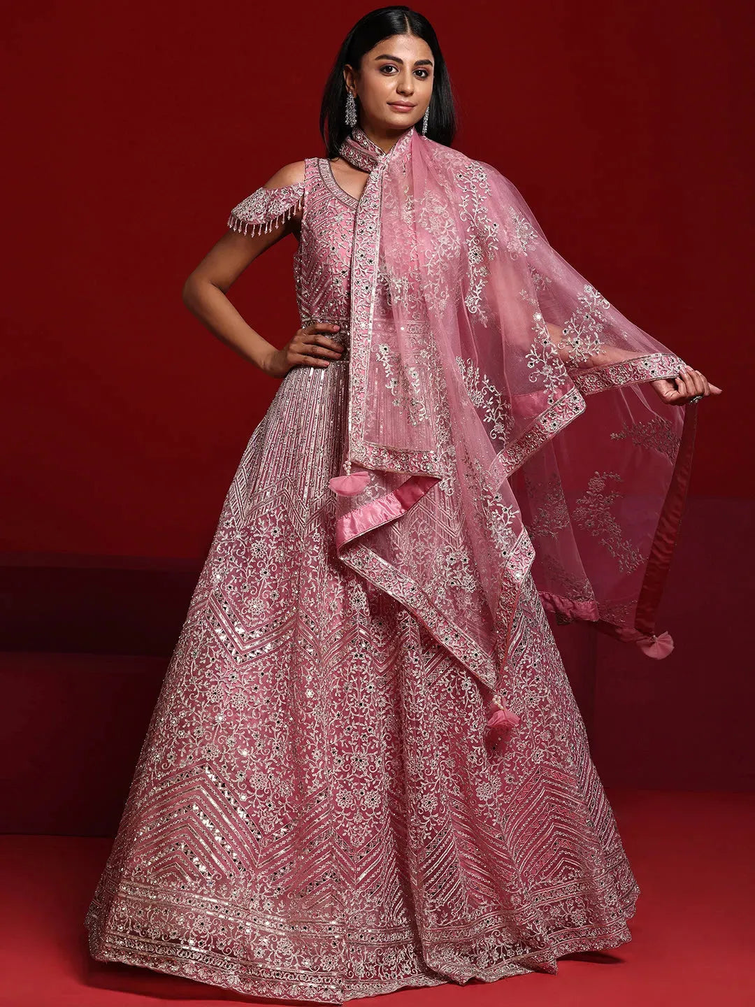 Pink gown with dupatta sales