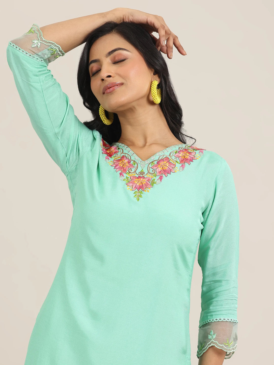Sea Green Yoke Design Muslin Straight Suit With Dupatta
