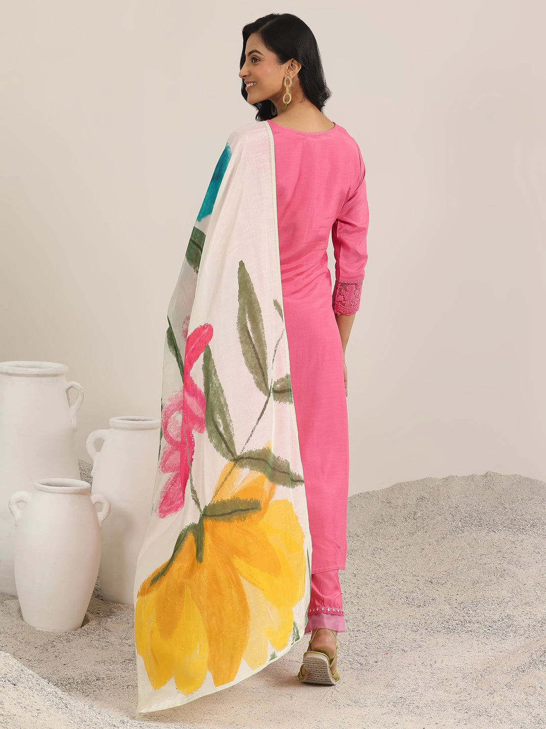 Pink Yoke Design Muslin Straight Suit With Dupatta