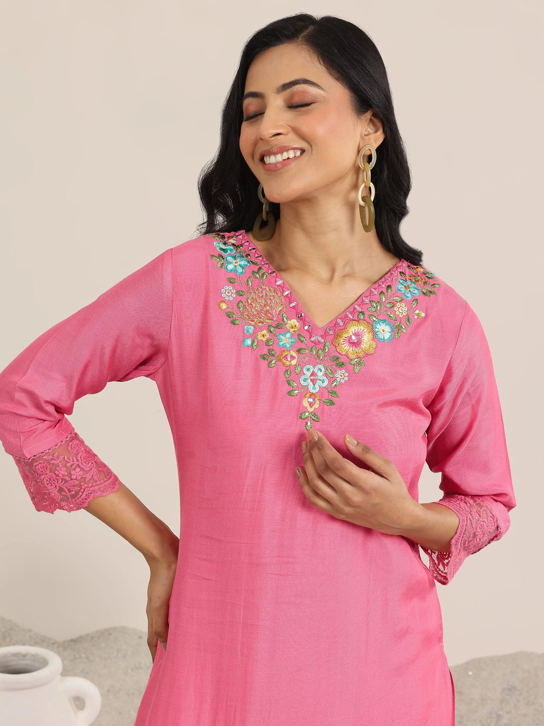 Pink Yoke Design Muslin Straight Suit With Dupatta
