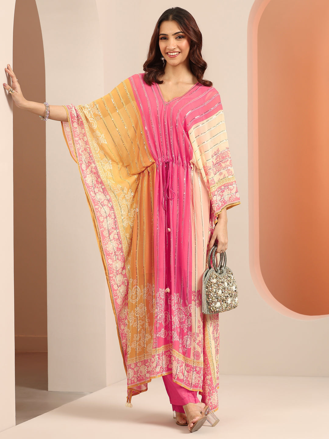 Libas Art Pink Printed Poly Georgette 3 Piece Co-Ords