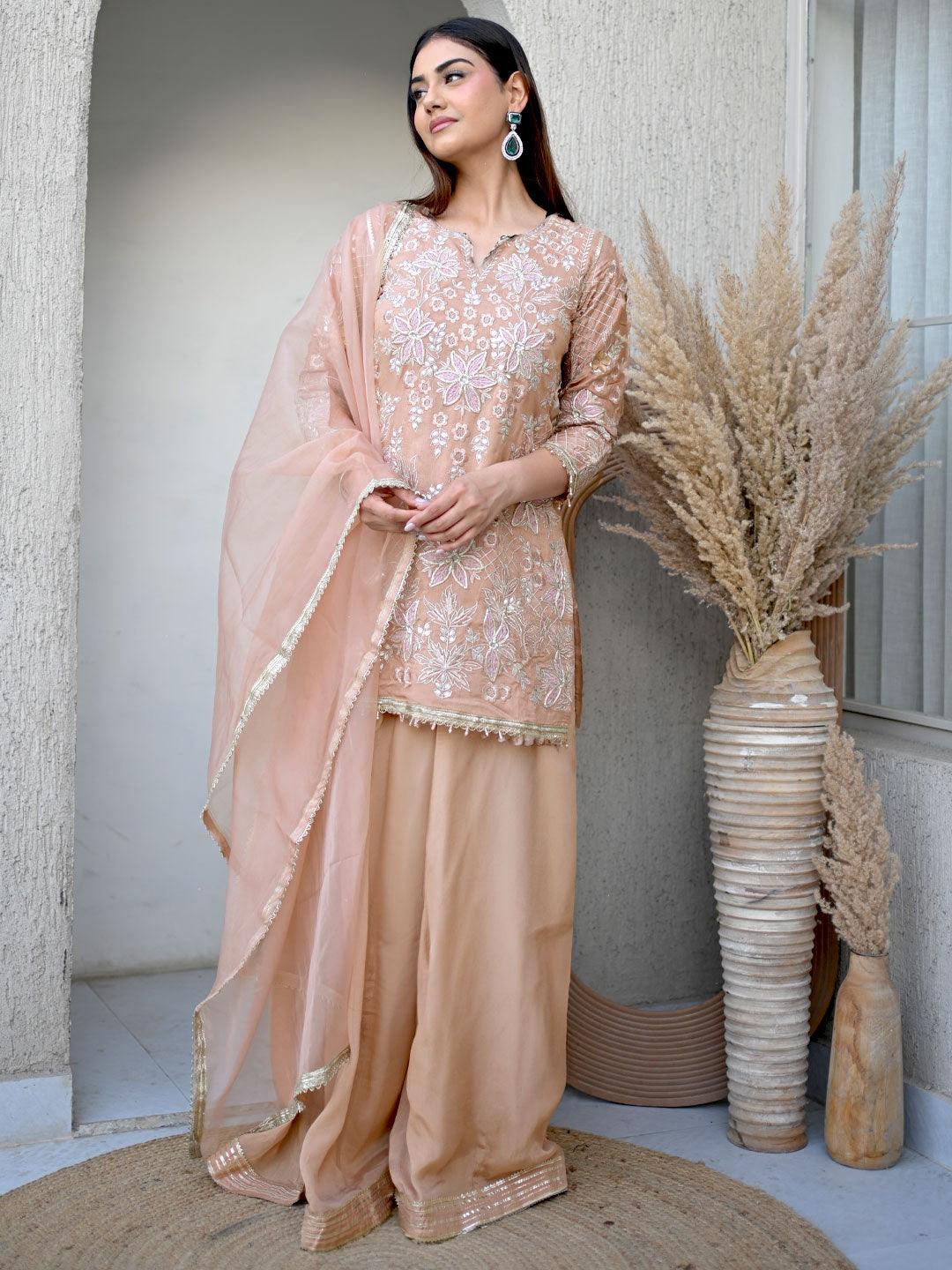 Libas Art Nude Embroidered Silk Blend Straight Suit With Dupatta