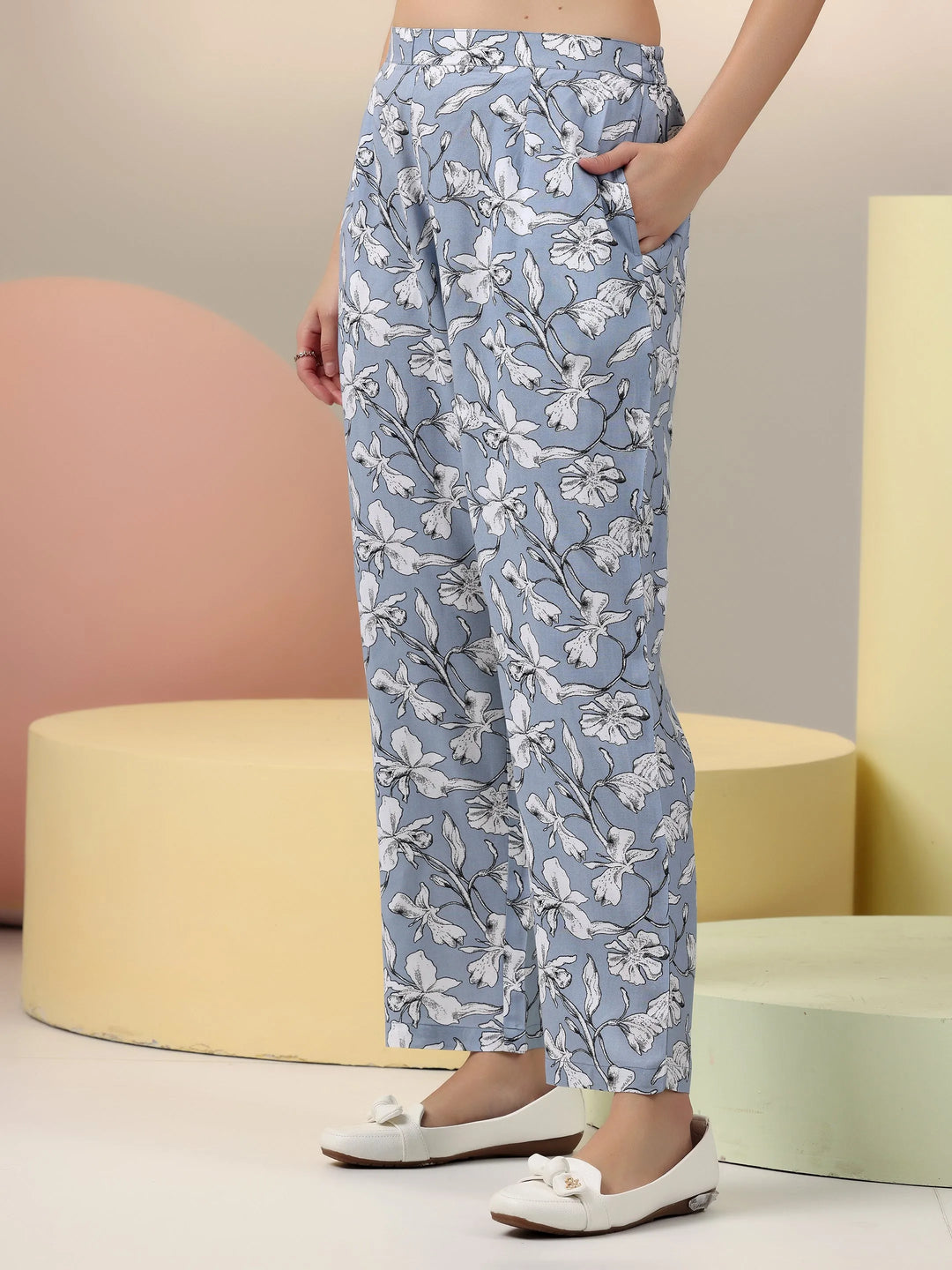 Grey Printed Rayon Co-Ords