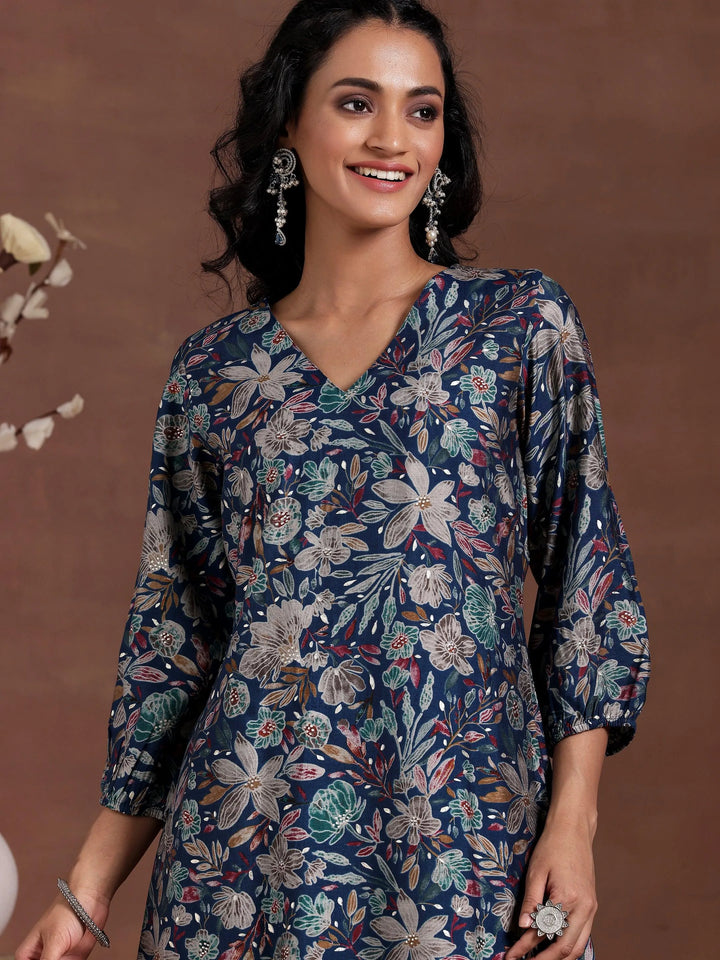Blue Printed Silk Blend Co-Ords - Libas