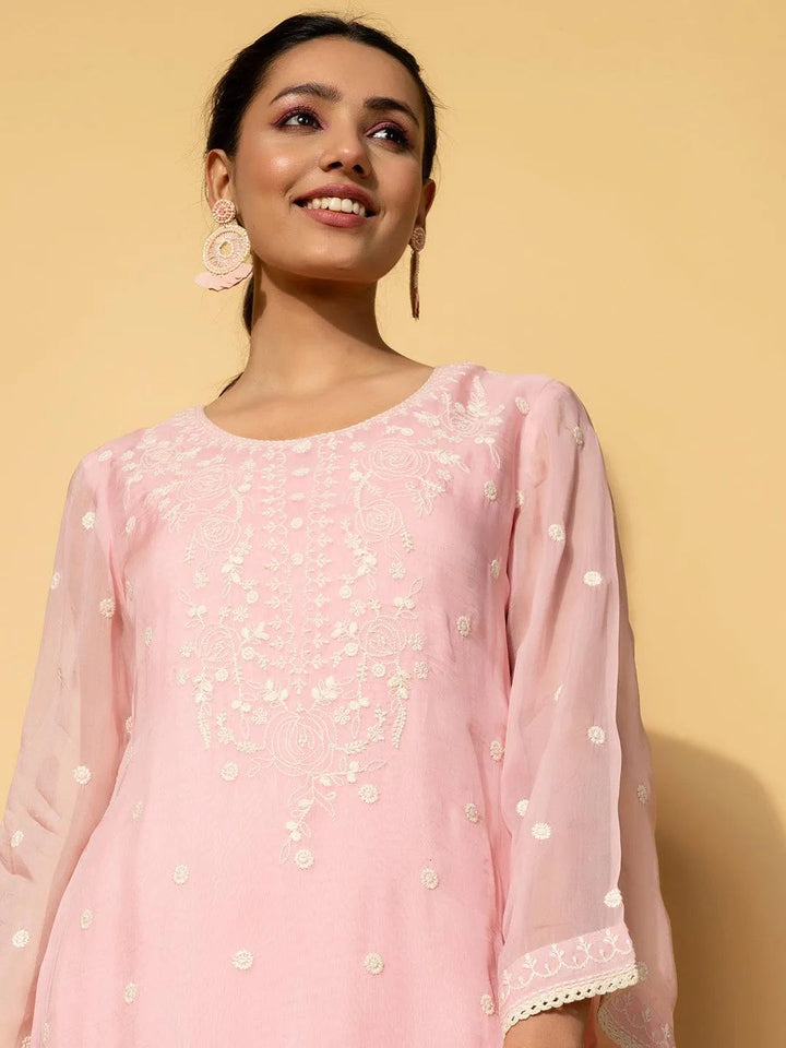 Pink Embroidered Silk Blend Co-Ords - Libas