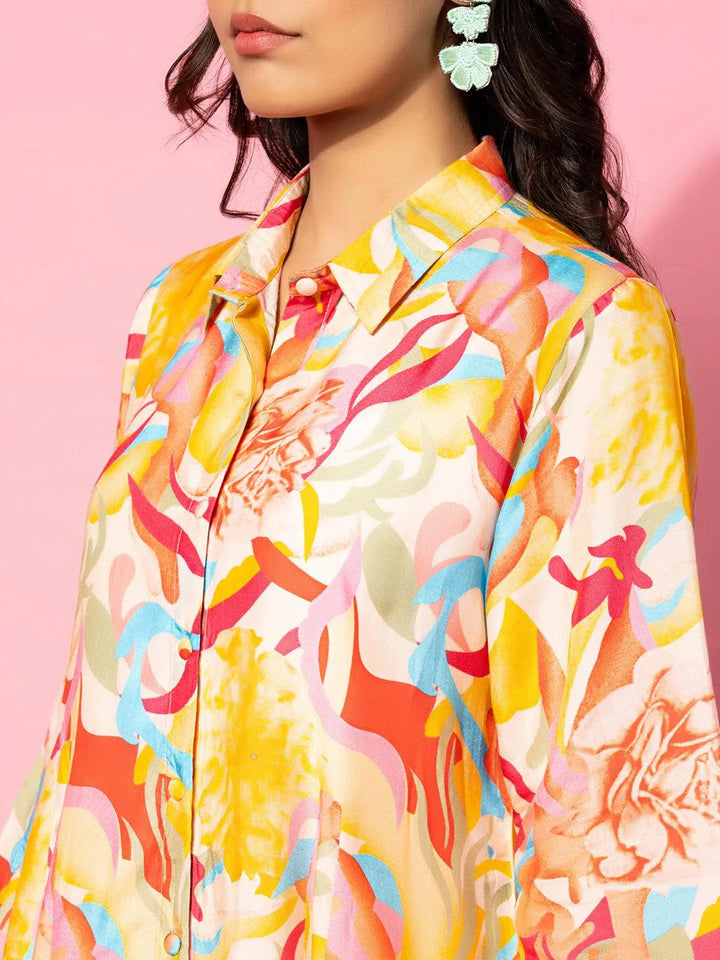 Multicoloured Printed Silk Blend Co-Ords - Libas