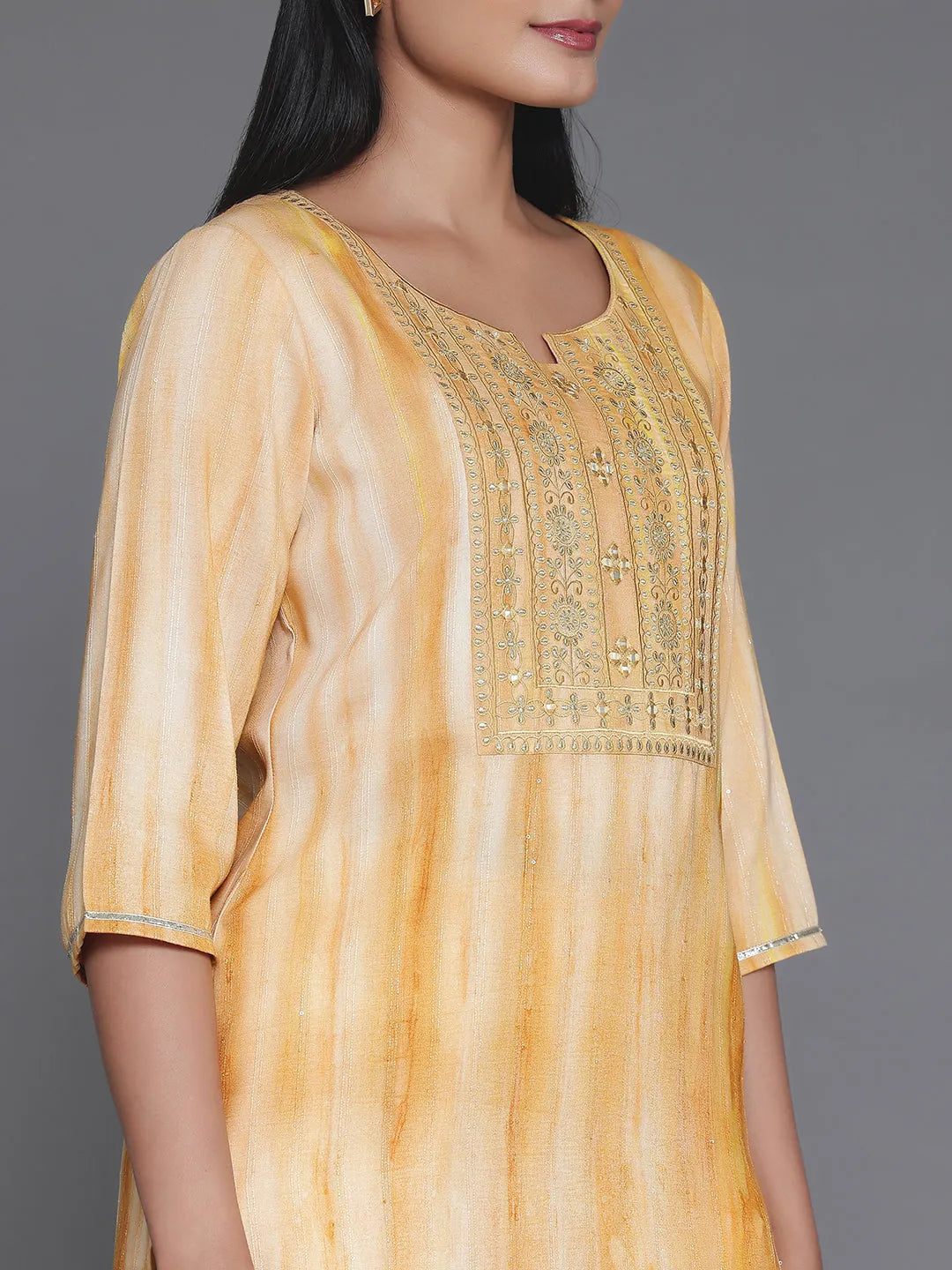 Yellow Yoke Design Cotton Straight Kurta