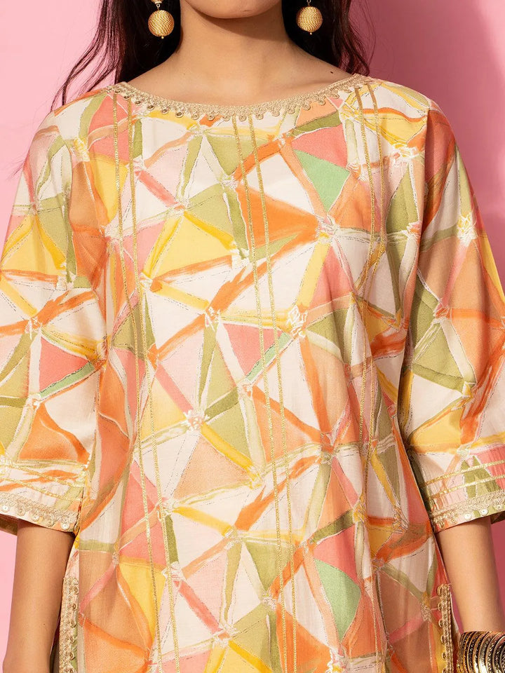 Peach Printed Silk Blend Co-Ords - Libas