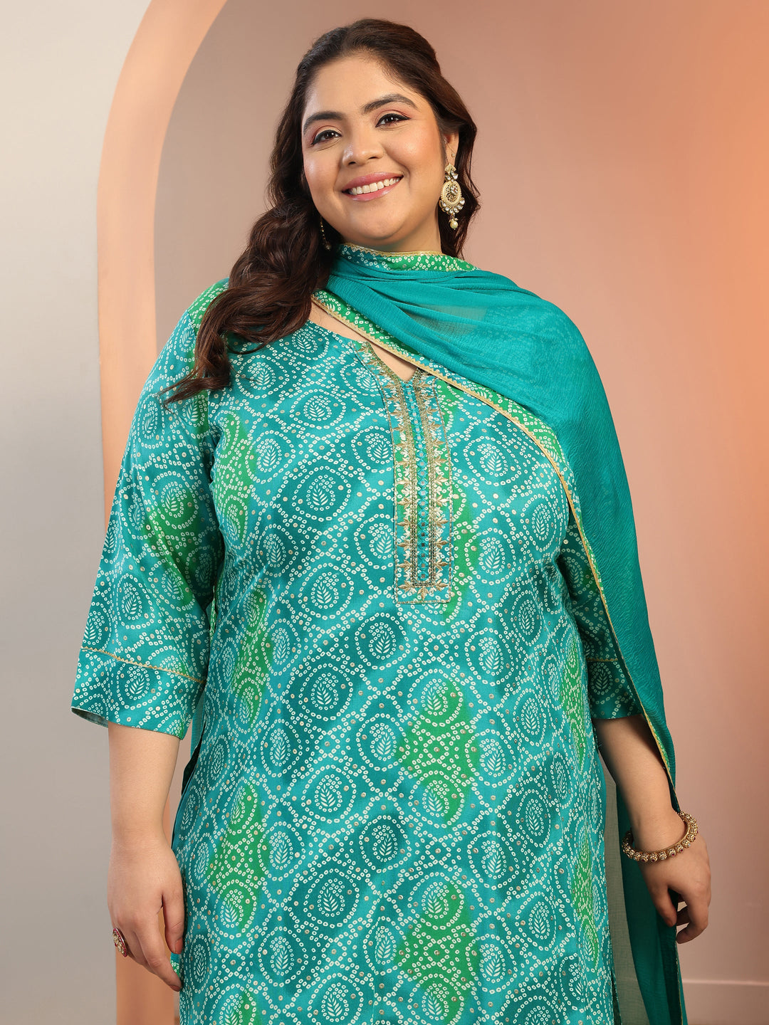Plus Size Blue Printed Viscose Straight Suit Set With Dupatta