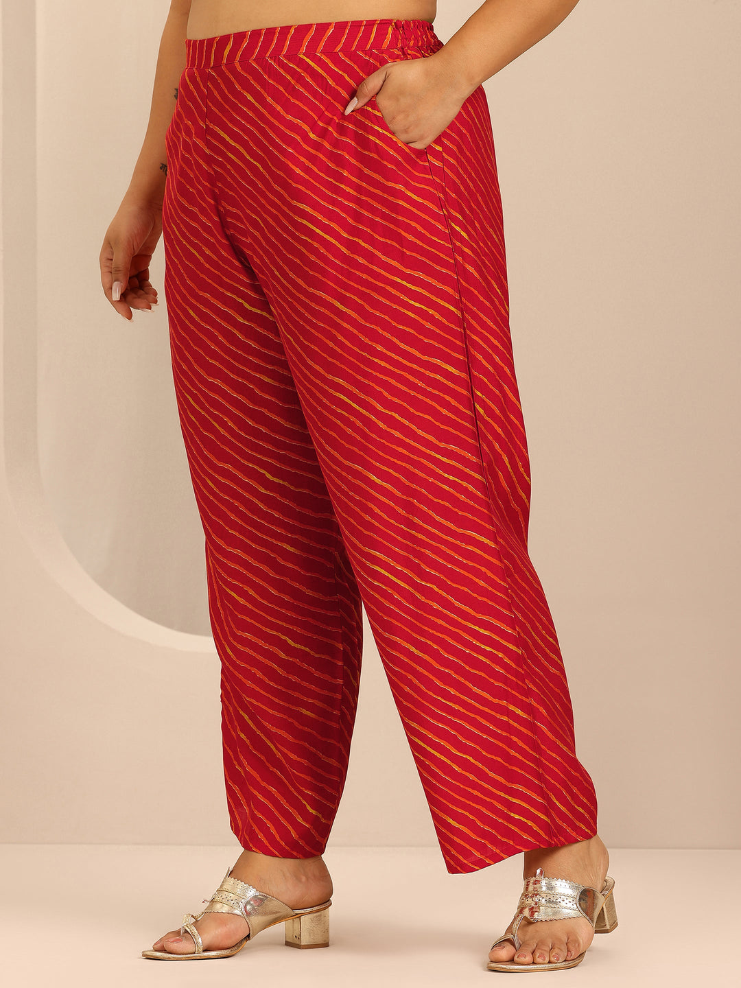 Plus Size Red Printed Silk Blend Straight Suit Set With Dupatta