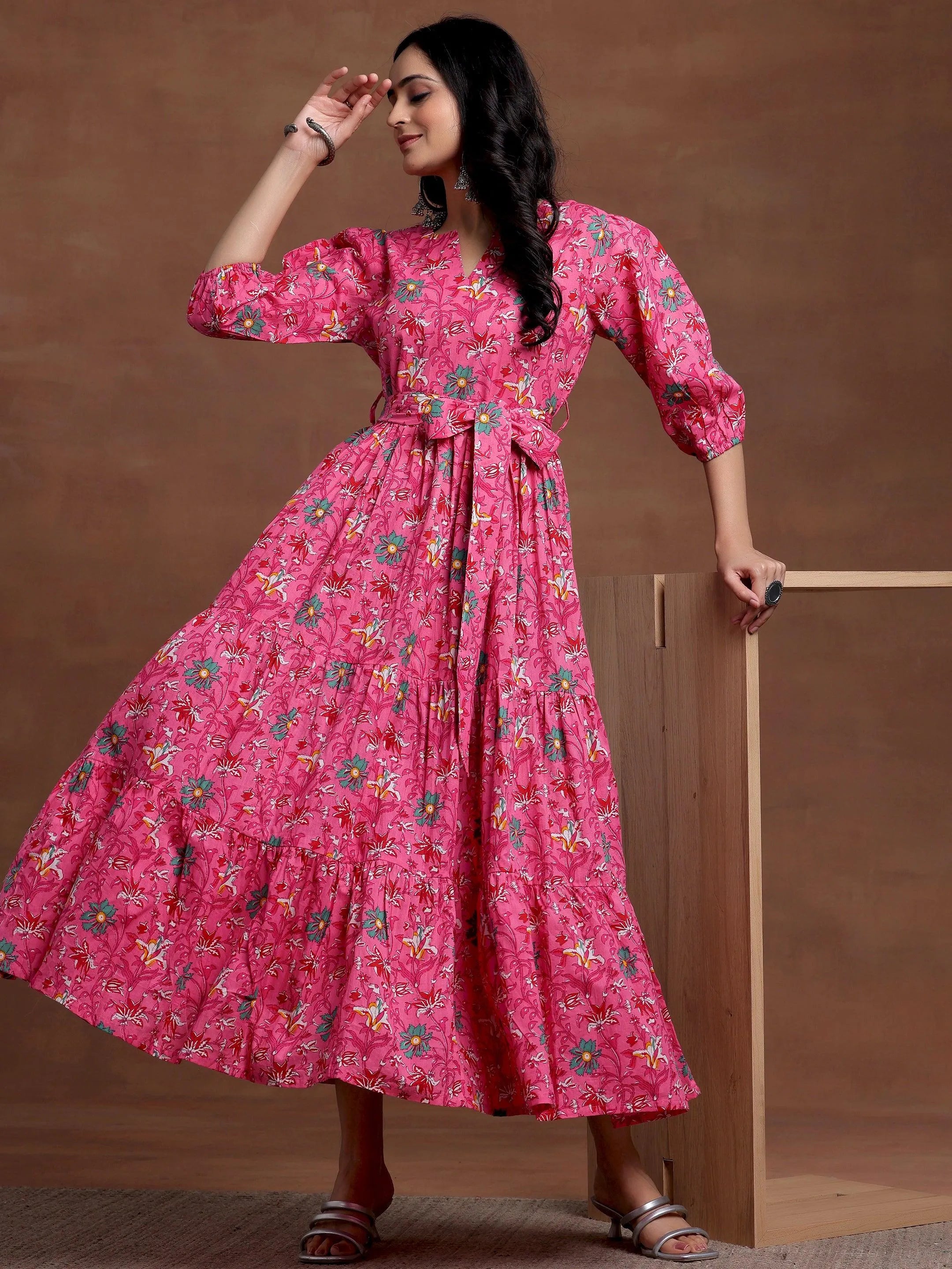 Coral Printed Cotton Fit and Flare Dress Online at Rs.1499 | Libas