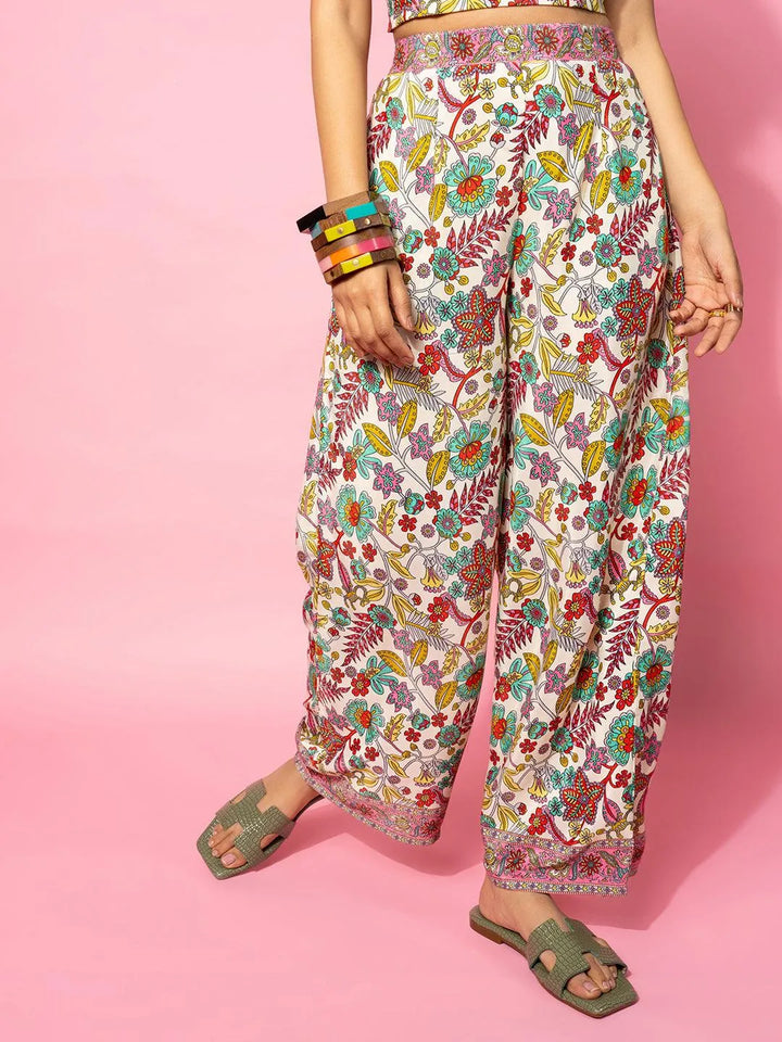 Cream Printed Silk Blend Co-Ords - Libas