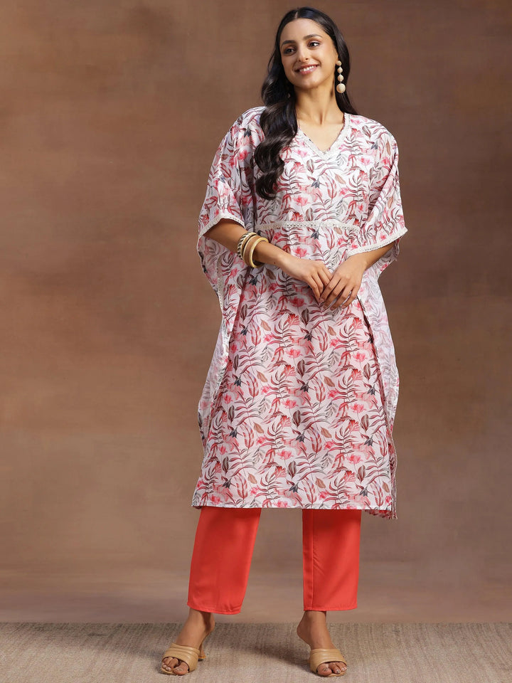 Cream Printed Silk Blend Co-Ords - Libas