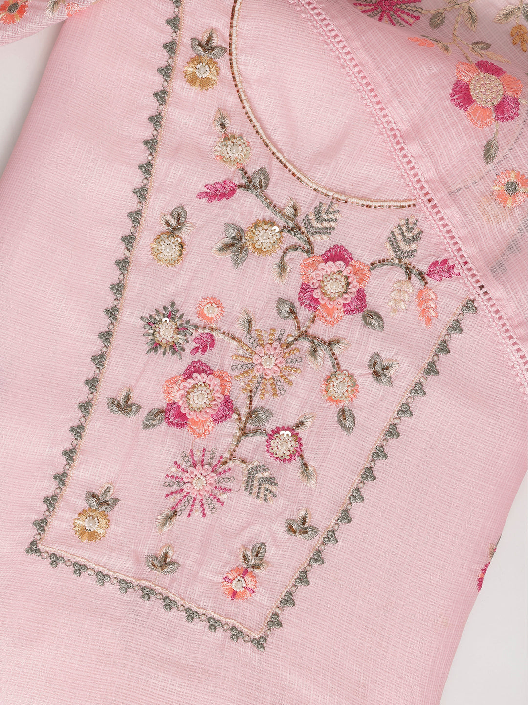 Pink Embroidered Silk blend Dress Material With Dupatta