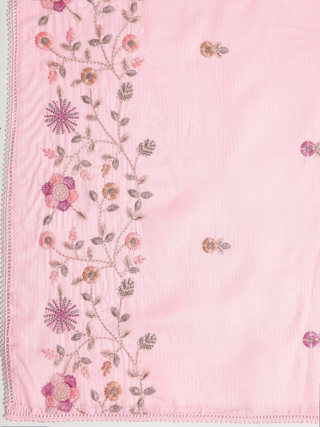 Pink Embroidered Silk blend Dress Material With Dupatta