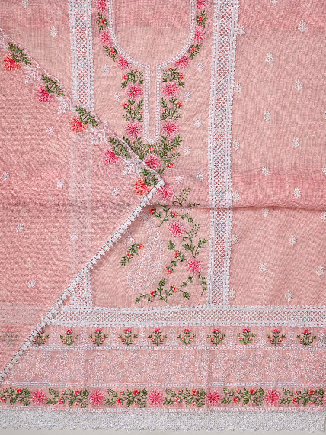 Pink Embroidered Silk blend Dress Material With Dupatta