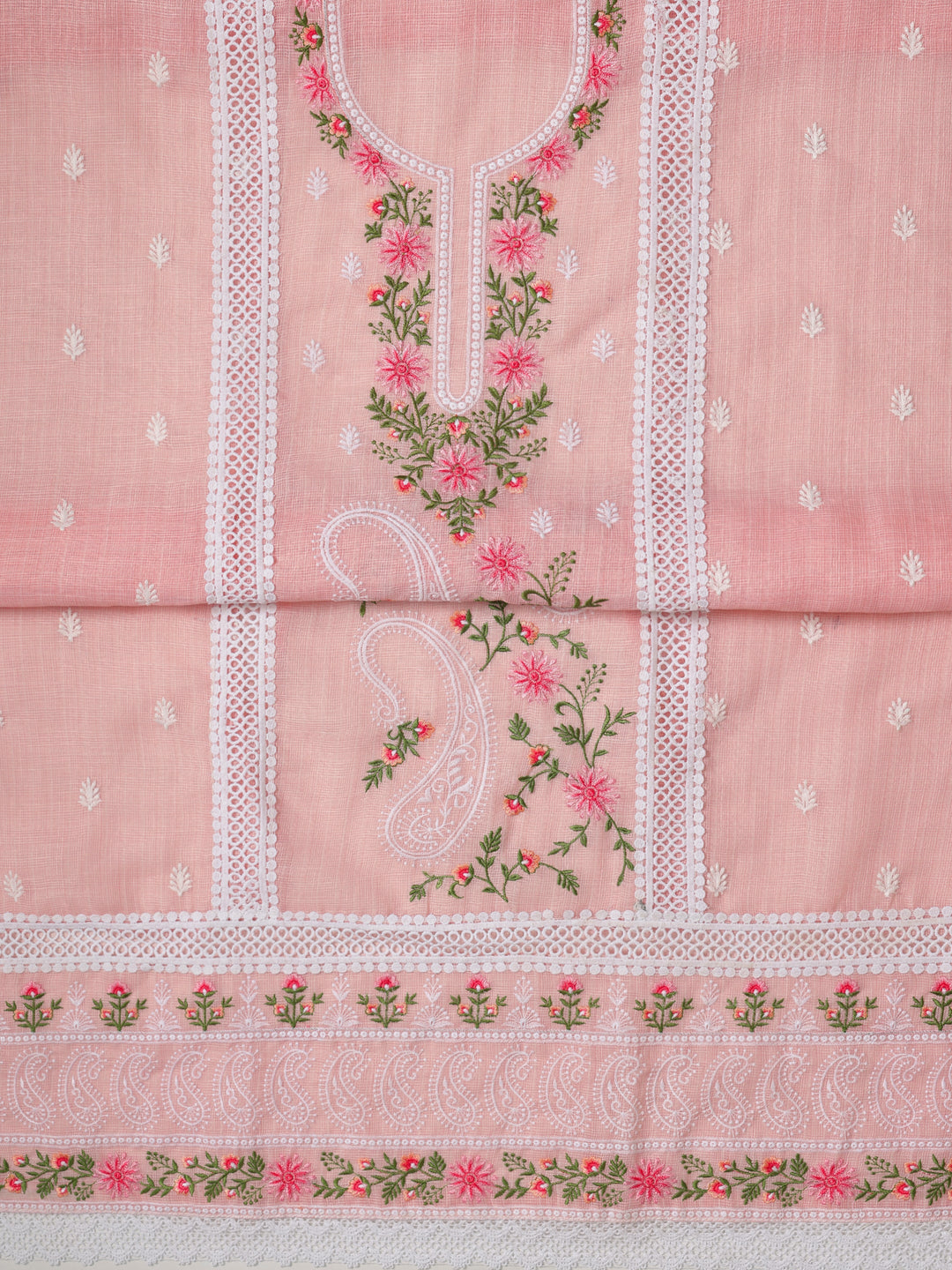 Pink Embroidered Silk blend Dress Material With Dupatta