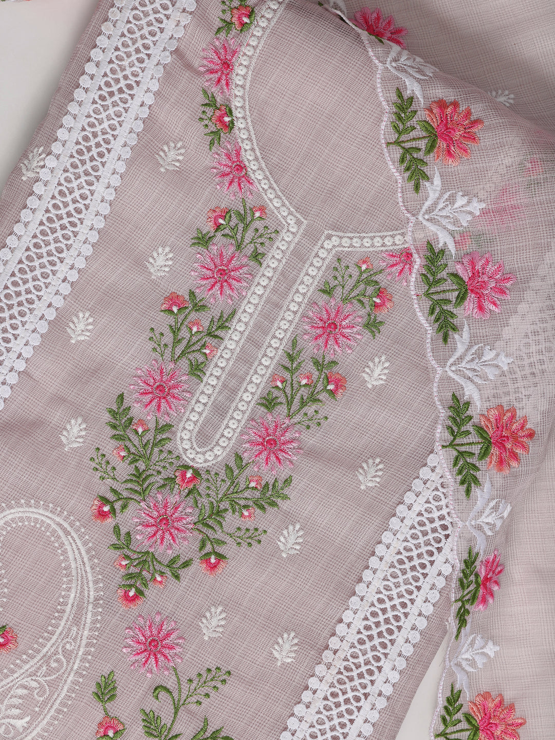 Mauve Embroidered Silk blend Dress Material With Dupatta