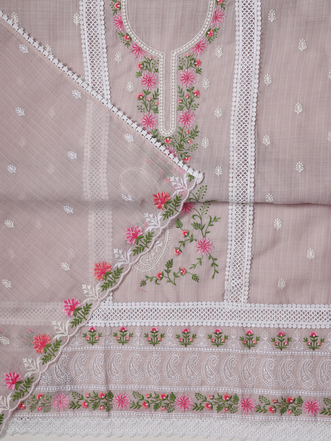 Mauve Embroidered Silk blend Dress Material With Dupatta