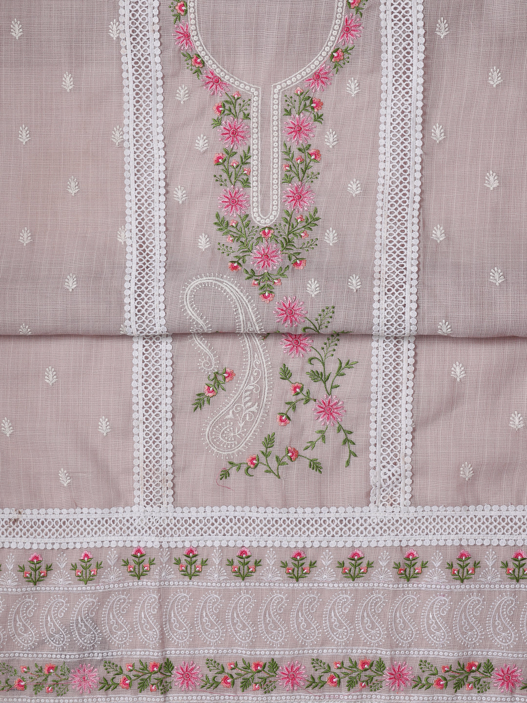 Mauve Embroidered Silk blend Dress Material With Dupatta