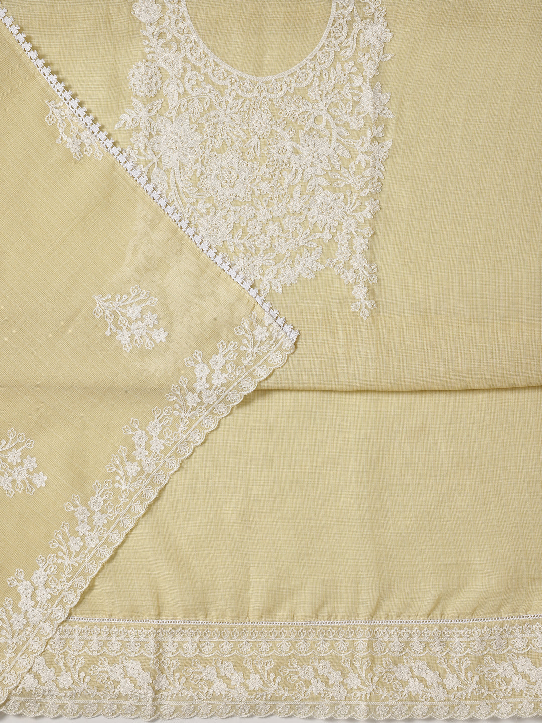 Yellow Embroidered Silk blend Dress Material With Dupatta