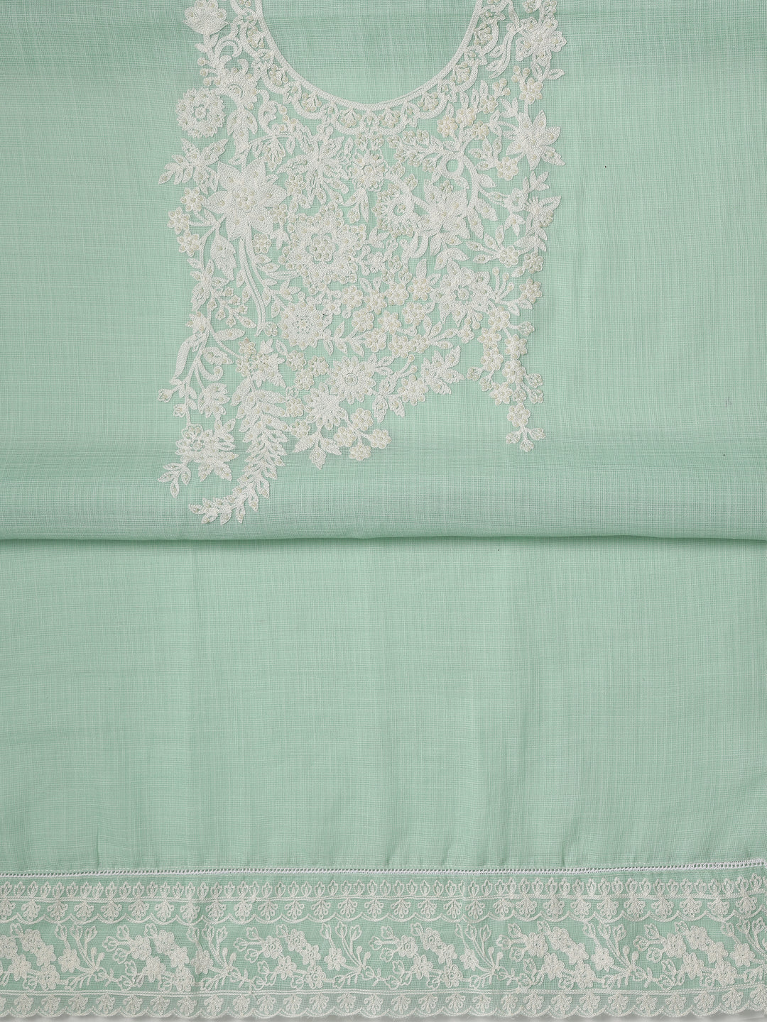 Green Embroidered Silk blend Dress Material With Dupatta