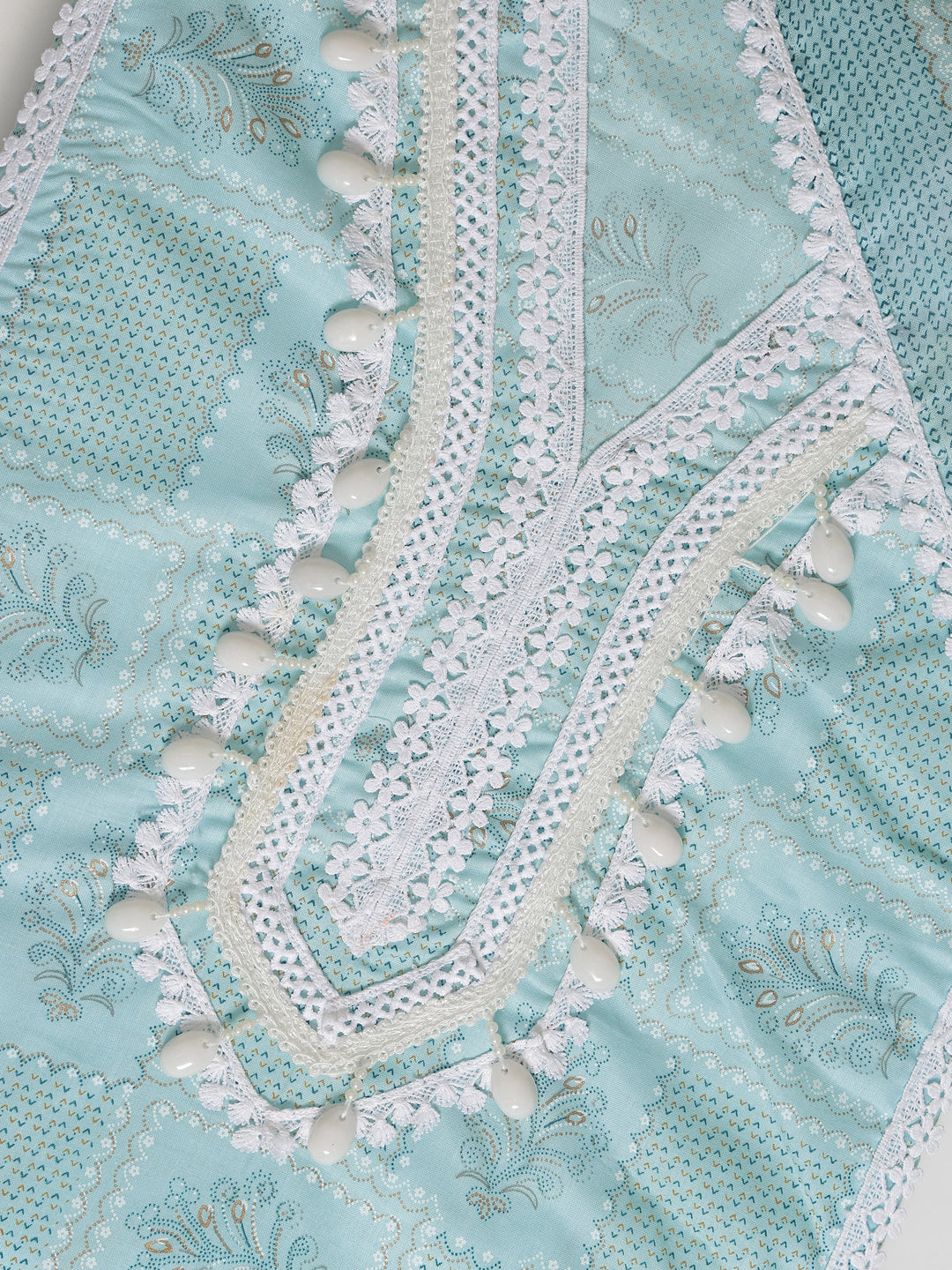 Blue Printed Cotton Blend Dress Material With Dupatta