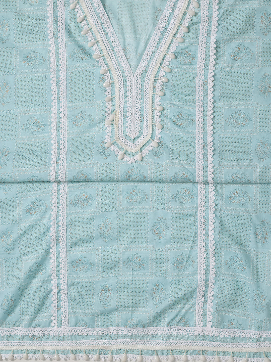 Blue Printed Cotton Blend Dress Material With Dupatta