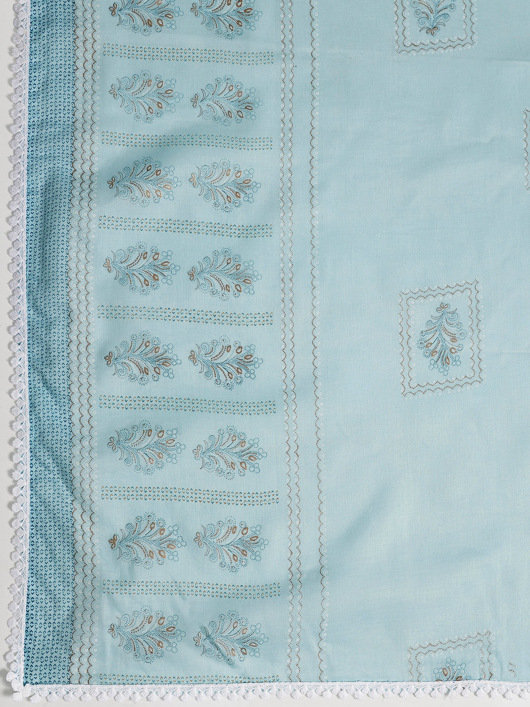 Blue Printed Cotton Blend Dress Material With Dupatta