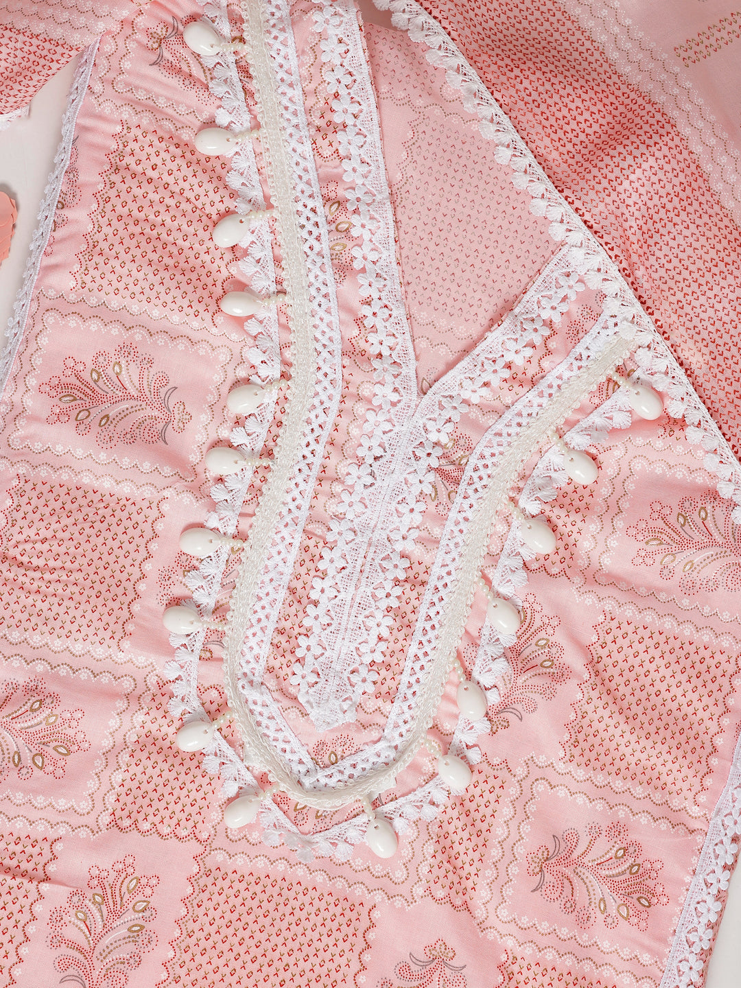 Peach Printed Cotton Blend Dress Material With Dupatta