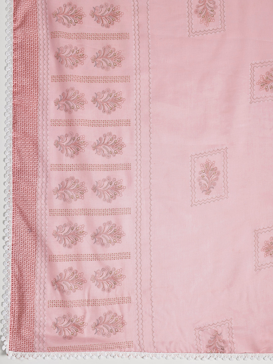 Peach Printed Cotton Blend Dress Material With Dupatta