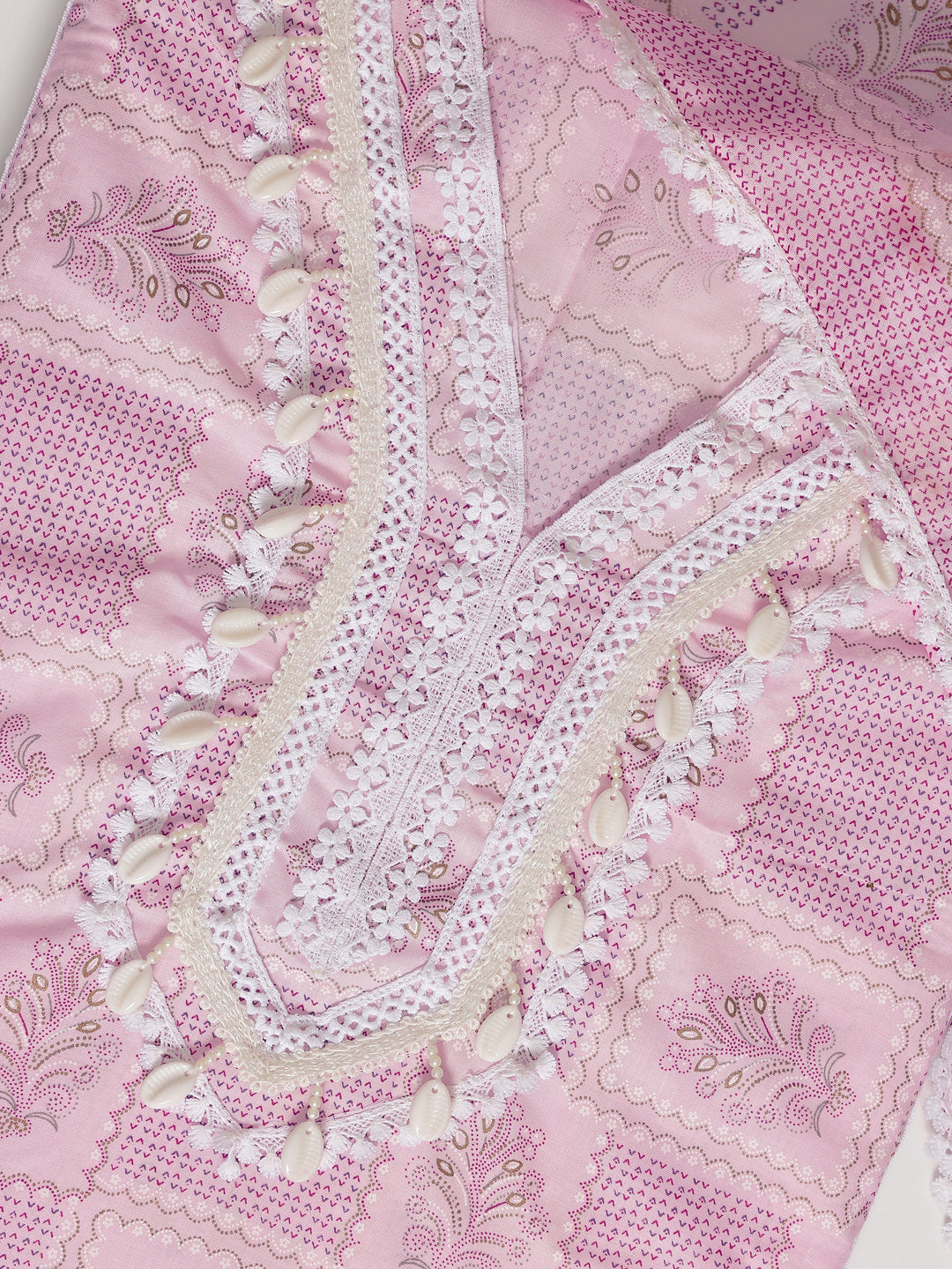 Pink Printed Cotton Blend Dress Material With Dupatta