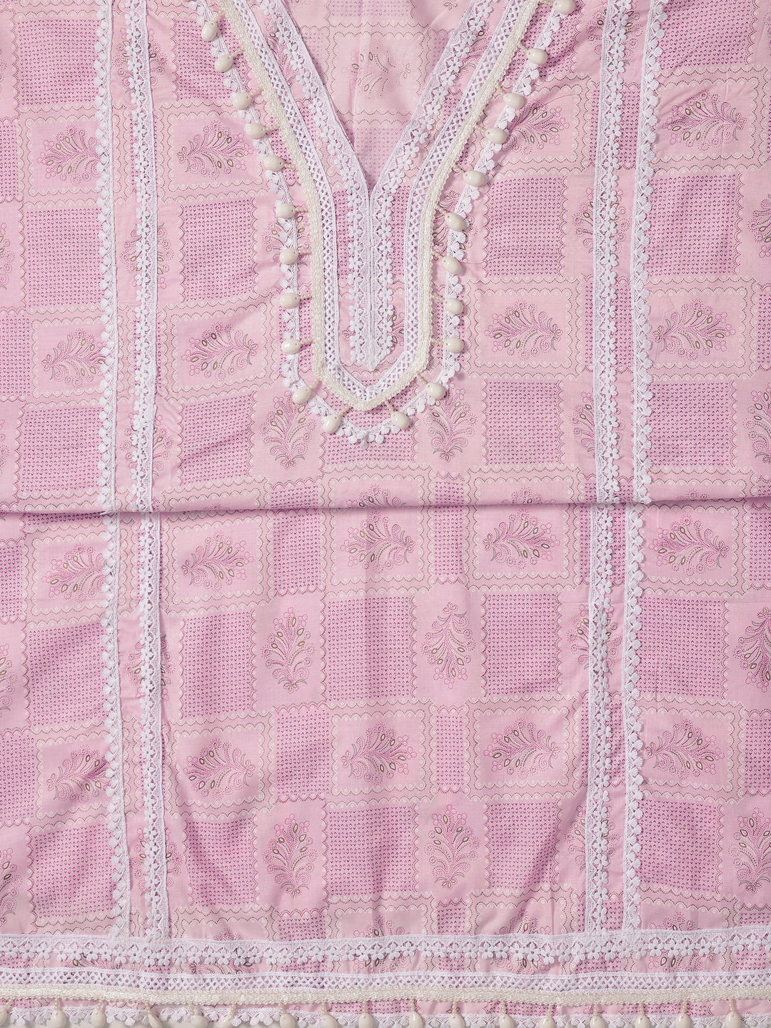Pink Printed Cotton Blend Dress Material With Dupatta