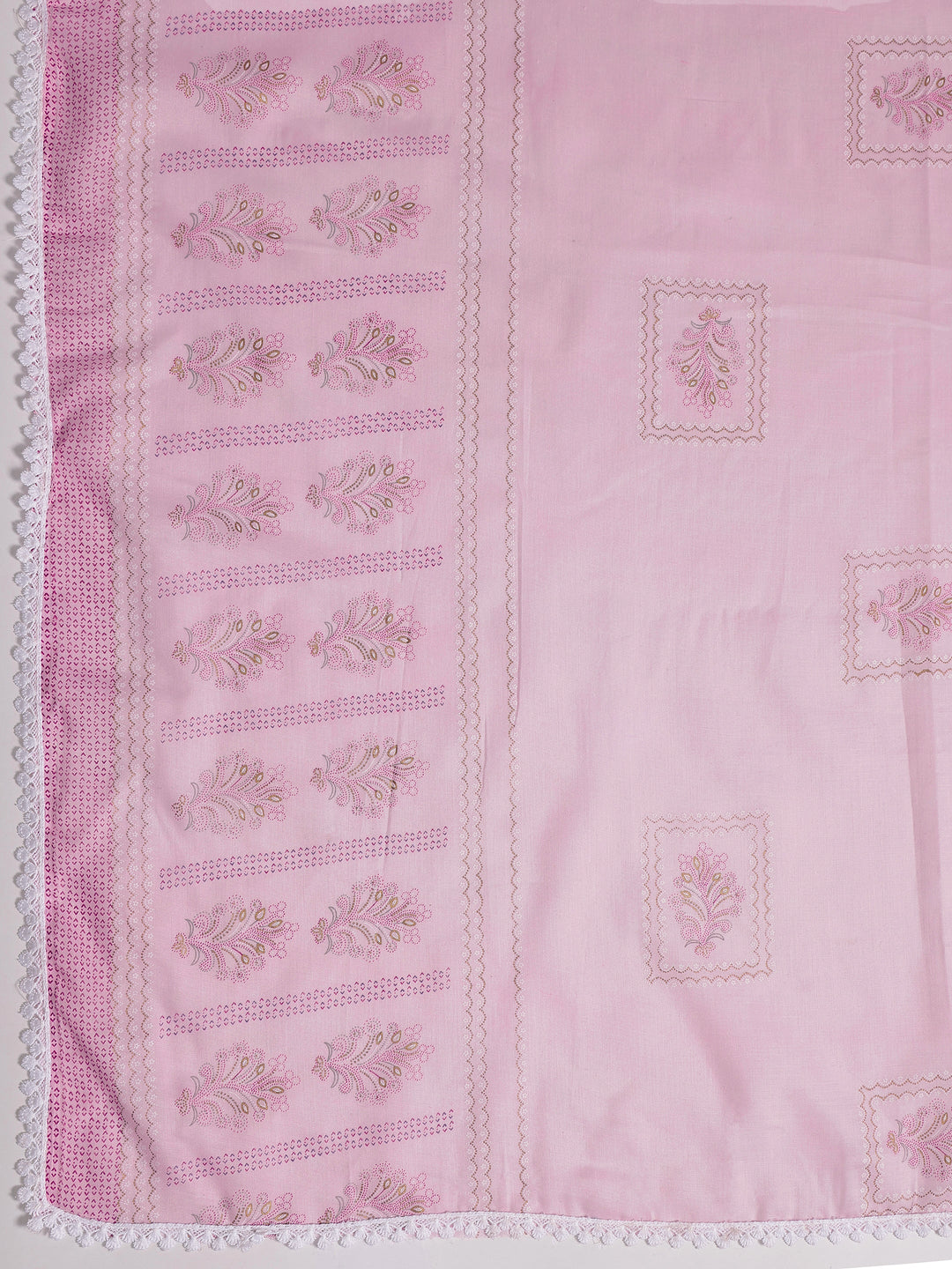 Pink Printed Cotton Blend Dress Material With Dupatta