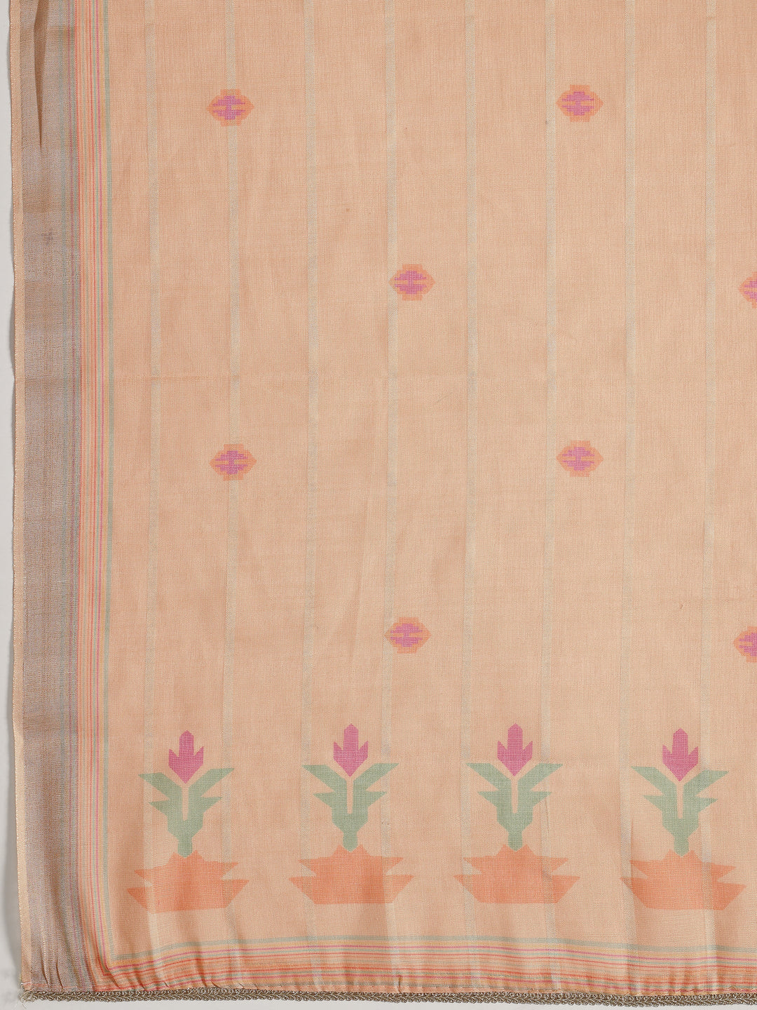 Peach Embellished Cotton Blend Dress Material With Dupatta