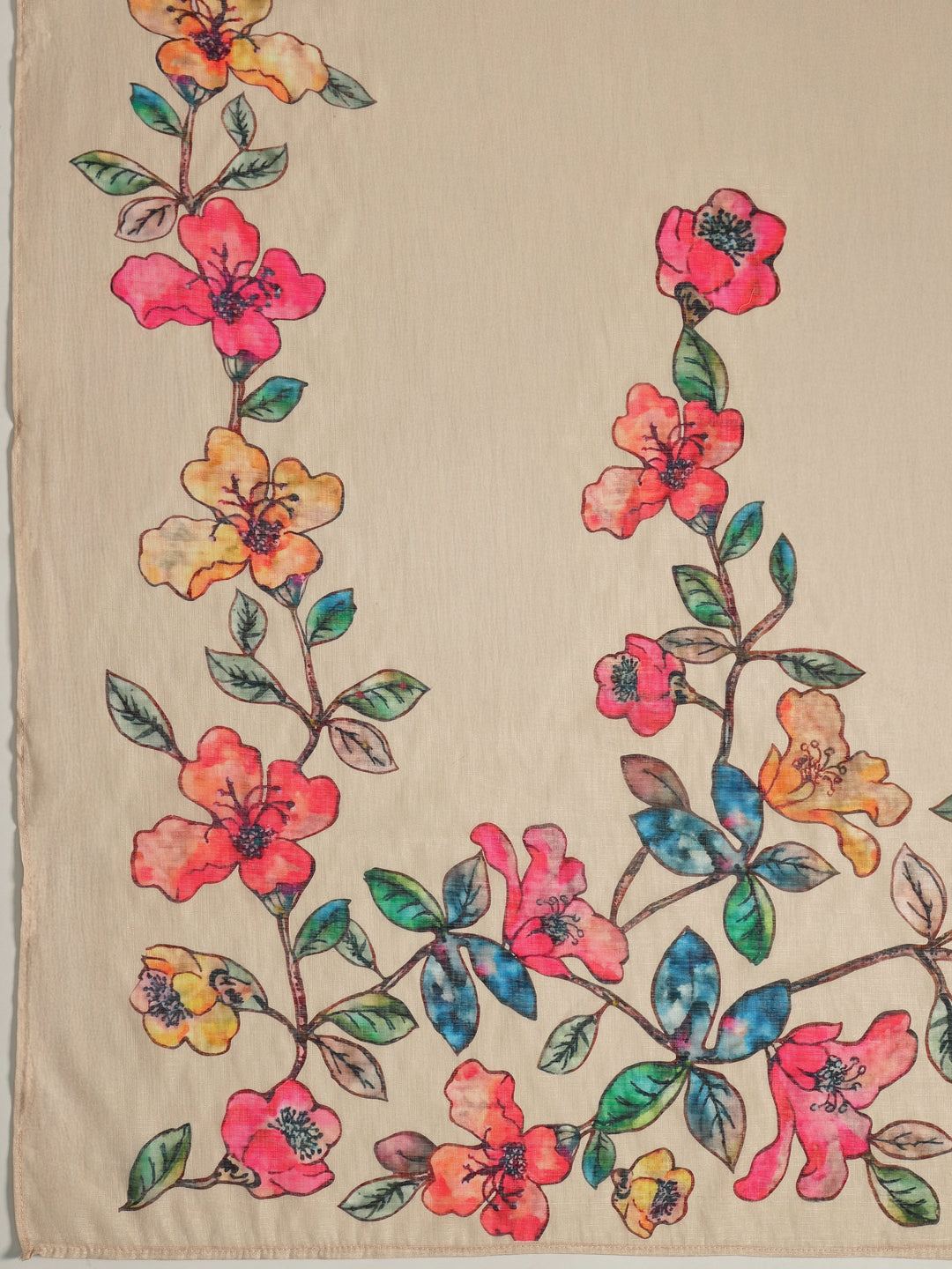 Beige Printed Cotton Blend Dress Material With Dupatta