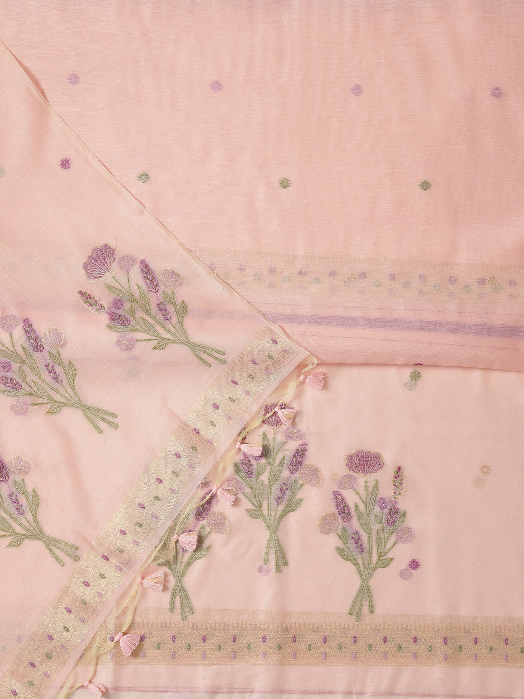 Pink Woven Design Silk blend Dress Material With Dupatta